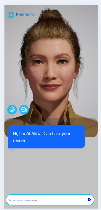 MechaPal avatar chat interface on mobile